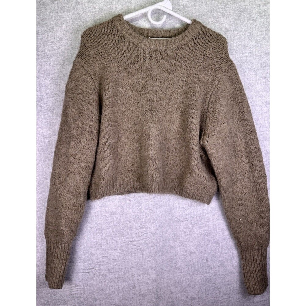 Zara Women's Brown Crop Knit Long Sleeve Sweater Large Oversized